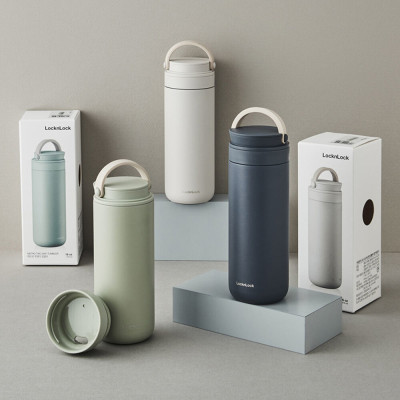 Bình giữ nhiệt Lock&Lock 475ml Metro Two Way màu xanh navy LHC4274NVY, Hàng chính hãng, có quai xách, đế silicone chống trượt - JoyMall