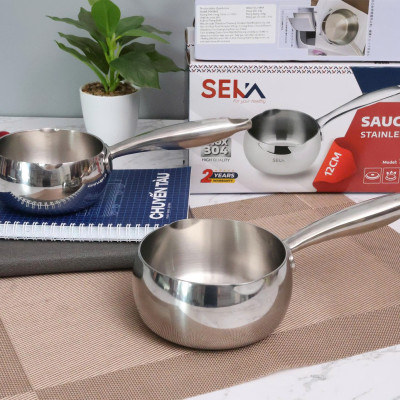 Quánh Inox Seka SKM38 Đường Kính 10, 12, 14, 18cm Nấu Cháo Quấy Bột Xào Sốt Tiện Lợi, Dùng Mọi Loại Bếp