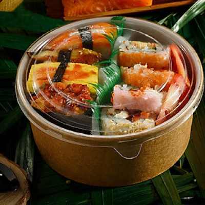 Combo 50 bộ Tô giấy kraft 1000ml & 750ml kèm nắp PET