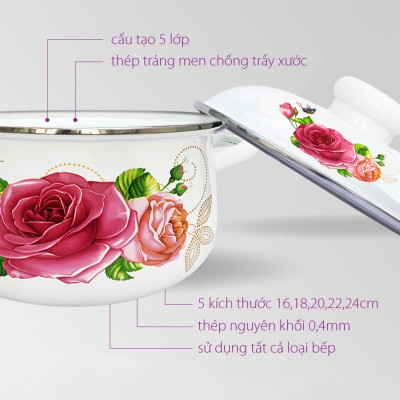 GALEN - COMBO 2 Nồi Men Cao Cấp Size 18cm & 20cm Dung Tích 2L & 2.5L Nấu Được Trên Mọi Loại Bếp, Dày, Không Tróc Men