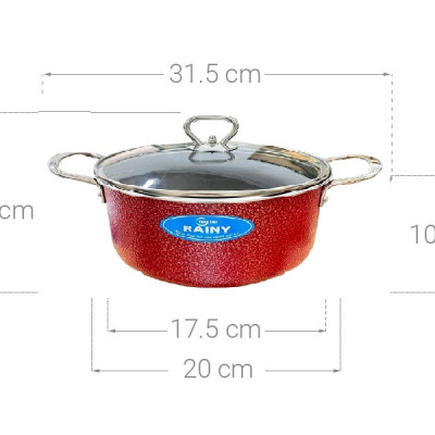 Nồi Nhóm Chống Dính Vân Đá  RAINY Nắp Kính  20cm- Hàng Chính Hãng