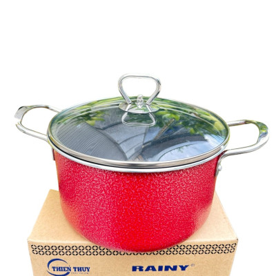 Nồi Nhóm Chống Dính Vân Đá  RAINY Nắp Kính  20cm- Hàng Chính Hãng