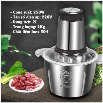 Máy Xay Thịt Cối Inox 304 Loại 4 Lưỡi Đa Năng Mini Cầm Tay Siêu Khỏe Dễ Dàng Sử Dụng  Dung Tích 2 Lít - Hàng Nhập Khẩu