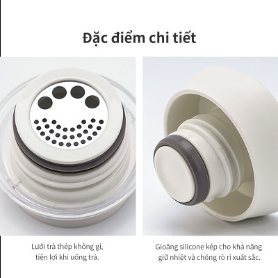 Bình giữ nhiệt LocknLock Feather Light Ring màu đen LHC4244BLK 460ml - Hàng chính hãng, có khay lưới lọc trà - JoyMall