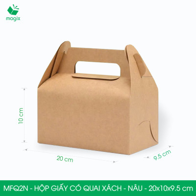 MFQ2N - 20x10x10 cm - 100 hộp giấy kraft có quai xách - Hộp đựng bánh ngọt, hộp quà tặng handmade
