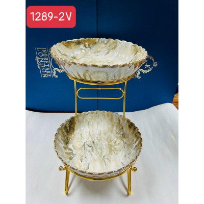 KHAY ĐỰNG BÁNH KẸO HOA QUẢ SỨ VÂN ĐÁ CAO CẤP 2 TẦNG, 3 TẦNG