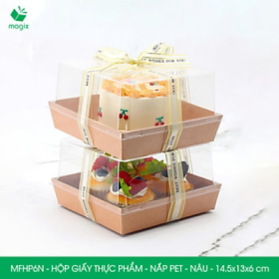 MFHP6N - 14.5x13x6 cm - 50 hộp giấy nắp PET kraft nâu đựng thực phẩm, thức ăn mang đi