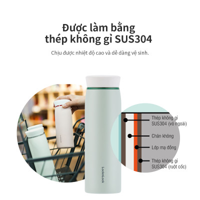 Ly giữ nhiệt LocknLock 550ml màu đen LHC3249BLK - Hàng chính hãng, mở nắp một chạm, chất liệu thép không gỉ miệng ly rộng - JoyMall