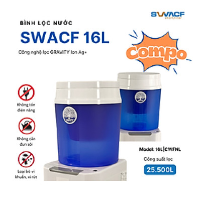Compo 2 bình lọc nước uống trực tiếp SWACF 16L | CWFNL Nano bạc, lõi lọc 7L, tốc độ lọc 2 - 4 lít/giờ, giữ khoáng thiết yếu