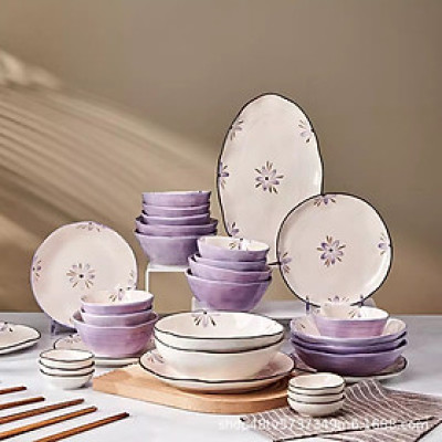 Bán Lẻ Bộ Bát Đĩa Chén Đĩa Cao Cấp Hoa Tím An Toàn