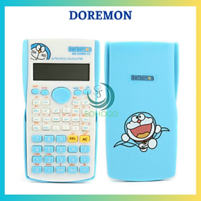 [CHỌN MẪU]- Máy tính học sinh gồm 240 chức năng, tích hợp sẵn pin họa tiết hoạt hình Doremon và Kitty