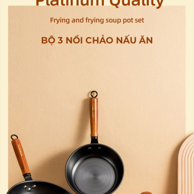 Bộ nồi chảo chống dính Konka Mẫu Mới thép tôi bóng, chống dính chống mài mòn-Hàng nhập khẩu