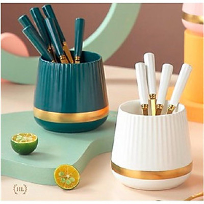 COMBO CỐC KÈM 6 THÌA DĨA MẠ VÀNG CÁN SỨ HOÀNG KIM CAO CẤP