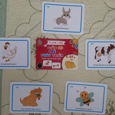 Thẻ học thông minh cho bé Freeship Bộ thẻ phát triển ngôn ngữ giao tiếp cho bé với 300 câu hỏi và trả lời 5 chủ đề - Đồ chơi trẻ em HT SYS