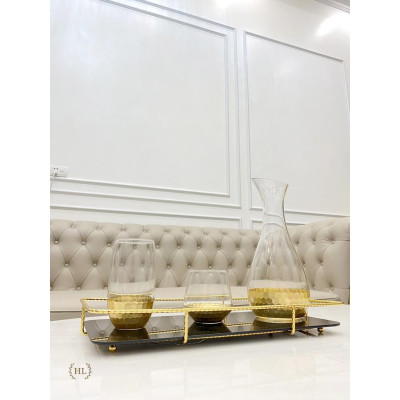 Bộ bình cốc thủy tinh mạ vàng phong cách Scandinavia | Bộ bình cốc thủy tinh chịu nhiệt borosilicate vân tổ ong