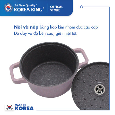 Nồi nấu Levante đáy từ Korea King KP-28LI(Nồi, nắp bằng nhôm đúc, phủ men chống dính Ceramic, Ø28cm)-Màu hồng