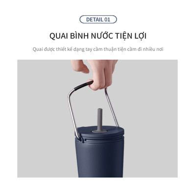 Bình giữ nhiệt Lock&Lock Bucket Tumbler Nắp đậy có ống hút - Màu hồng LHC4268DPIK 540ml - Hàng chính hãng thép không gỉ quai xách tiện lợi - JoyMall