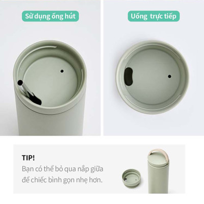 Bình giữ nhiệt Lock&Lock 475ml Metro Two Way màu trắng LHC4274WHT, Hàng chính hãng, có quai xách, đế silicone chống trượt - JoyMall