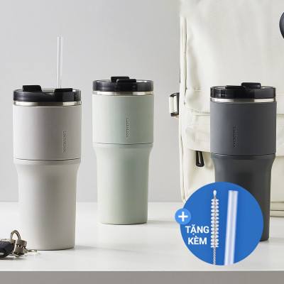 Bình giữ nhiệt LocknLock Metro Drive màu xanh mint LHC4277SMIT 650ml - Hàng chính hãng, kèm ống hút cọ rửa, thiết kế nắp xoay - JoyMall
