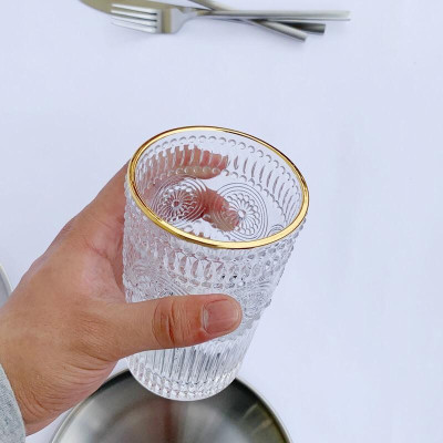 Bộ 6 cốc trống thủy tinh cao cấp chịu nhiệt trắng viền vàng 365ml