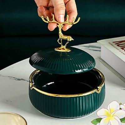 GẠT TÀN BẰNG SỨ CAO CẤP NẮP HÌNH ĐẦU HƯƠU VÀNG SANG TRỌNG