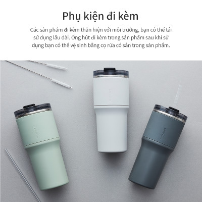 Bình giữ nhiệt LocknLock Metro Drive màu trắng LHC4277SWHT 650ml - Hàng chính hãng, kèm ống hút cọ rửa, thiết kế nắp xoay - JoyMall