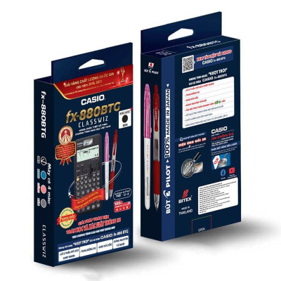 Máy Tính Casio FX-880BTG - Màu Đen + Bút Frixion Colors và G2 (Màu Mực Ngẫu Nhiên)