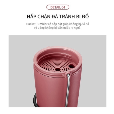 Bình giữ nhiệt Lock&Lock Bucket Tumbler Nắp bật không ống hút - Màu hồng LHC4269DPIK 540ml - Hàng chính hãng thép không gỉ quai xách tiện lợi - JoyMall