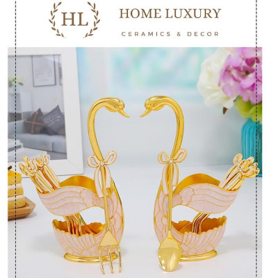 BỘ THÌA NĨA THIÊN NGA HỢP KIM ĐÍNH ĐÁ CÓ NƠ | LẴNG THIÊN NGA HỢP KIM KÈM THÌA HOẶC RĨA MẠ VÀNG CAO CẤP