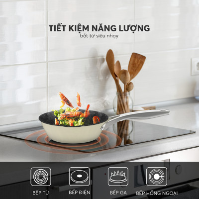 Chảo Xào Rán Chống Dính Inox 304 Liền Đáy Elmich Hera 8225 20cm/8226 24cm/8227 26cm/8228 28cm