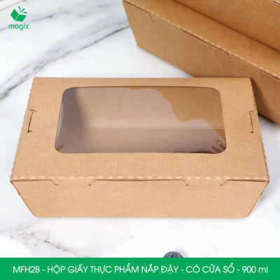 MFH2B - 900ml - 25 hộp giấy kraft đựng thực phẩm, hộp giấy đựng thức ăn có cửa sổ, hộp đựng cơm