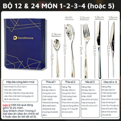 Bộ dụng cụ bàn ăn kèm hộp quà tặng dao thìa nĩa Inox DandiHome cao cấp