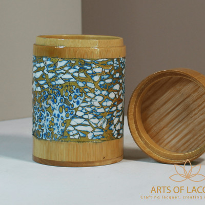 Lọ Tre Sơn Mài Khảm Trai Xanh Biển