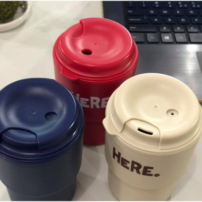 Combo cốc giữ nhiệt có nắp xoay Here 320ml + set 150 chiếc ống hút φ5x180mm - made in Japan