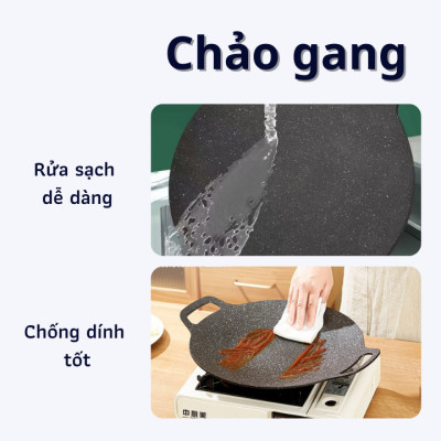 Chảo Nướng Tròn Thịt BBQ Chống Dính Cao Cấp Size 34cm Dùng Cho Mọi Loại Bếp – Chảo Gang Đen Nướng Chuyên Dụng Kiểu Hàn Quốc