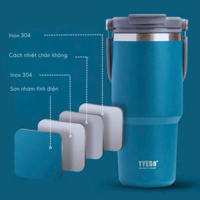 Cốc giữ nhiệt TYESO TS-8826 600ML bằng thép không gỉ 304 tay cầm công thái học Chống tràn & Giữ nhiệt 12 tiếng