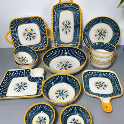 Bộ Bát Đĩa Thổ Cẩm Nordict Thương Hiệu Gosu Men Sáng Mịn Đẹp, Loại 1