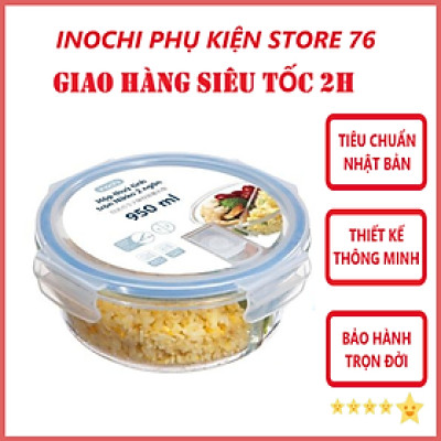 Hộp Cơm Thủy Tinh 2/3 ngăn, Hộp Thủy Tinh Đựng Thức Ăn NIKKO Tiêu Chuẩn Nhật Bản - Chính hãng inochi (Tặng kèm khăn lau tay đa năng pakasa)