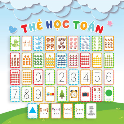 Combo 2 bộ thẻ Chữ cái và chữ ghép, Thẻ học toán dành cho bé 4-6 tuổi