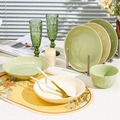 Bán Lẻ Bộ Bát Đĩa Chén Đĩa Gosu Phong Cách Châu Âu Màu Kem Bơ Sang Trọng, Men Sáng Bóng