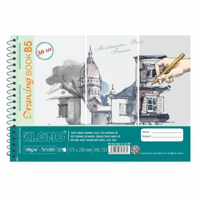 Sổ vẽ lò xo xé KLONG B5 50 tờ 100/76; MS: 723