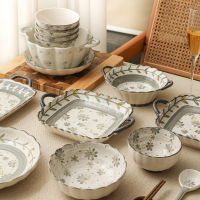 Bát Đĩa, Chén Bát Thương Hiệu Gosu Họa Tiết Hoa Cúc Họa mi, Men Sáng Đẹp