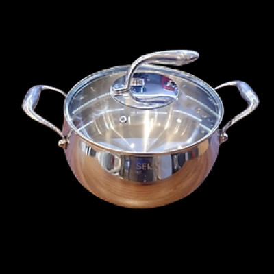 Nồi Táo Inox 5 Đáy Seka Size 22cm Nắp Kính Đáy Liền Dùng Được Mọi Loại Bếp- Hàng Chính Hãng