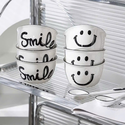Set 2 Bát Ăn Cơm Sứ Hình Mặt Cười Smile - Chén Ăn Ngon Miệng Cho Bé, Hoạt Hình Dễ Thương Kèm 2 Thìa - HÀNG CHÍNH HÃNG MINIIN