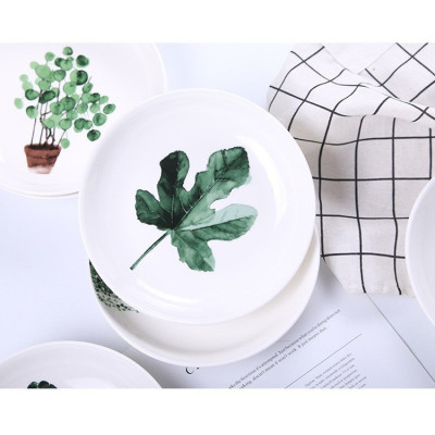 Dĩa sứ cao cấp phong cách Bắc Âu với hình cây cỏ sang trọng (Bán Riêng)