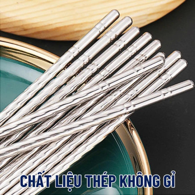 Set 2 vĩ  đũa inox đầu xoắn chống trượt, chống trơn khi gắp, không bị đen, mốc, chịu lực tốt, khó cong, vênh dễ cầm nắm , an toàn và  tiện lợi