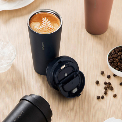 Ly giữ nhiệt LocknLock 550ml màu đen LHC3249BLK - Hàng chính hãng, mở nắp một chạm, chất liệu thép không gỉ miệng ly rộng - JoyMall