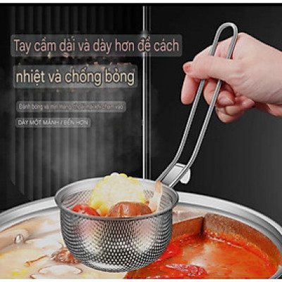  RÂY LỌC CHAO VỚT VỢT CHUYÊN DỤNG LẨU INOX SUS 304 - THÉP KHÔNG GỈ, TAY CẦM CÓ THỂ GẬP LẠI, 4 VỊ TRÍ KHÁC NHAU - CÓ CẠNH TREO XOONG NỒI TIỆN DỤNG 