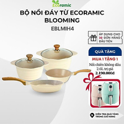 [Tặng nồi chiên không dầu] Bộ 4 Nồi Chảo Chống Dính Đáy Từ Cao Cấp (Nồi 20,24cm, Chảo 20,24cm)