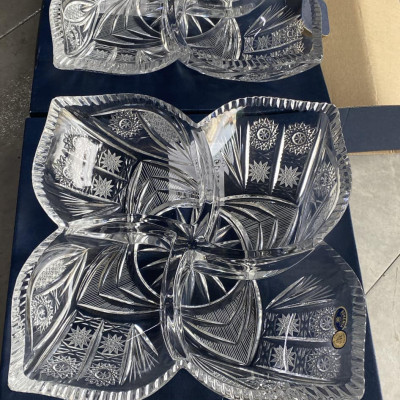 Khay mứt 4 cánh hoa pha lê mài Bohemia đường kính 35cm Hàng chính hãng